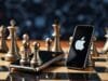 Samsung Challenges Apple: The AI-Foldable Future Arrives A chessboard with smartphone pieces representing Samsung and Apple, suggesting a strategic battle.