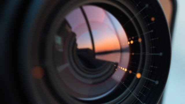 AI-Powered Smartphone Photography: Beyond the Megapixels A close-up of a smartphone camera lens, with abstract AI-powered digital processing effects overlayed, representing AI-powered smartphone photography's advanced capabilities.
