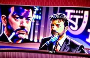 Jimmy Kimmel Live return: Why s: Free Speech & Media Power A close-up of Jimmy Kimmel looking serious on his late-night set, as Jimmy Kimmel Live returns, with a subtle political graphic in the background.