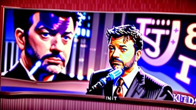 Jimmy Kimmel Live return: Why s: Free Speech & Media Power A close-up of Jimmy Kimmel looking serious on his late-night set, as Jimmy Kimmel Live returns, with a subtle political graphic in the background.