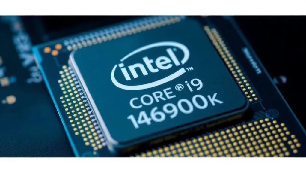A close-up shot of an Intel Core i9-14900K processor chip, highlighting its intricate design and branding, suitable for a featured image. A close-up shot of an Intel Core i9-14900K processor chip, highlighting its intricate design and branding, suitable for a featured image.