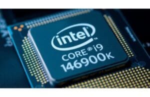Intel 14th Gen Processors: Essential Guide for Builders A close-up shot of an Intel Core i9-14900K processor chip, highlighting its intricate design and branding, suitable for a featured image.