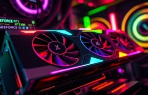 Best Graphics Card 2025: Ultimate Guide to Top GPUs A close-up shot of the NVIDIA GeForce RTX 5090 graphics card with glowing RGB elements in a high-end gaming PC.