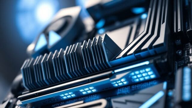 Best Motherboards for 2025: Unlock Ultimate PC Power A close-up view of the Gigabyte X870E Aorus Master motherboard showcasing its robust VRM heatsinks and PCIe 5.0 M.2 slots.