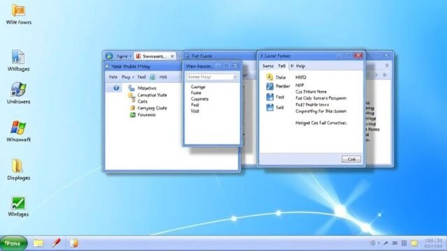 Windows Vista Retrospective: What Went Wrong (and Right)? A close-up view of the Windows Aero interface in Windows Vista, showcasing translucent window frames and the Flip 3D feature with several application windows stacked.
