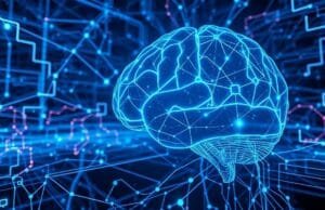 Nissan Wayve ProPILOT AI: How Masters City Driving A depiction of data flowing into an AI brain, showing complex networks, symbolizing Wayve's data-driven learning.