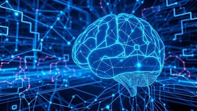 Nissan Wayve ProPILOT AI: How Masters City Driving A depiction of data flowing into an AI brain, showing complex networks, symbolizing Wayve's data-driven learning.