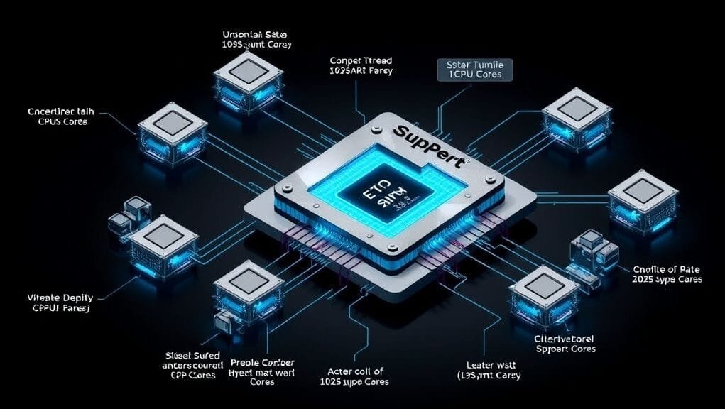 A detailed diagram showing how multiple smaller CPU cores are fused together to form a larger logical "super core" for single-thread execution.