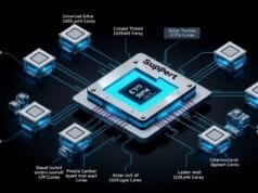 Intel Software Defined Super Cores: Intel SDC: Unlocking… A detailed diagram showing how multiple smaller CPU cores are fused together to form a larger logical "super core" for single-thread execution.