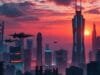 DeepSeek API Image Generation: Create Stunning AI Art A detailed digital art rendering of a futuristic cityscape at sunset, with flying vehicles, towering skyscrapers illuminated by vibrant neon lights, in a distinctive cyberpunk art style.