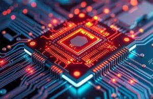 Next-Gen Processor Materials: Unlocking Computing’s Future A futuristic rendering of a microchip made from novel materials, featuring glowing circuits and advanced layering, serving as a featured image