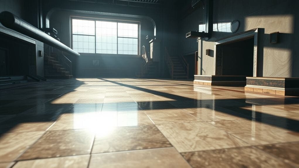 A highly detailed scene in a video game showcasing realistic reflections and shadows rendered with ray tracing, emphasizing photorealistic gaming graphics.