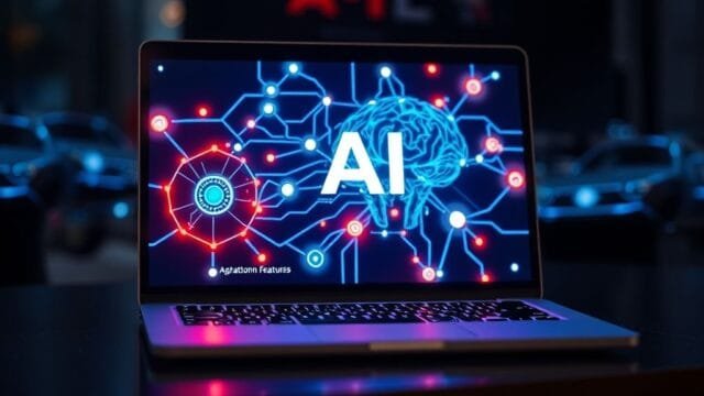 AI Processors in Laptops: The Great Shift Transforming Personal Computing A laptop screen displaying AI features with glowing neural network connections, illustrating AI processors in laptops.