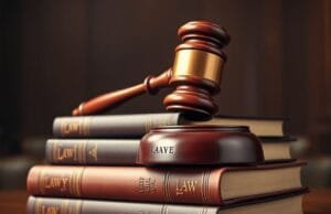 Meta AI Lawsuit: Is Piracy Powering AI’s Future? A legal gavel resting on a stack of law books, symbolizing copyright enforcement