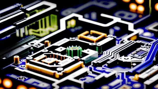 A modern motherboard close-up, displaying intricate circuitry, various slots, and heatsinks, indicative of the **best motherboards of 2025**.