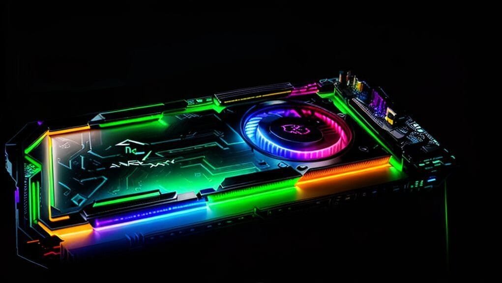 A motherboard with illuminated components, highlighting the CPU, RAM, and prominent cooling elements like a liquid cooler pump, with a subtle digital overlay showing AI monitoring data points such as temperature and frequency. A motherboard with illuminated components, highlighting the CPU, RAM, and prominent cooling elements like a liquid cooler pump, with a subtle digital overlay showing AI monitoring data points such as temperature and frequency.