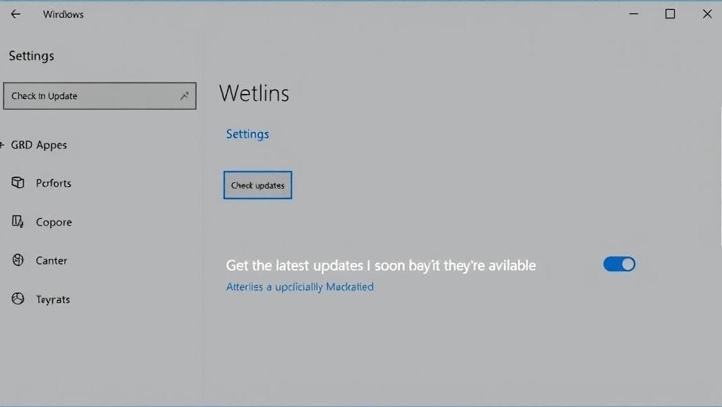 A screenshot of the Windows 11 Settings app showing the Windows Update section with 'Check for updates' button highlighted, and the toggle for 'Get the latest updates as soon as they're available' enabled.