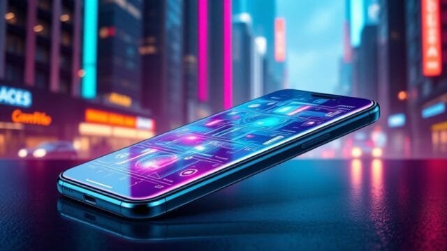 Best Upcoming Phones 2025: See Tomorrow’s Tech Today A sleek, futuristic smartphone, representing the **Best Upcoming Phones 2025**, displaying a vibrant, high-refresh-rate screen
