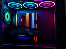 A sleek, modern PC case with RGB lighting, showcasing high-performance internal components like a GPU and CPU cooler, representing a powerful 1440p sweet spot build.