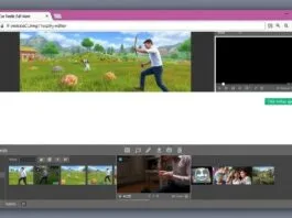 A stylized browser window displays a game, 3D model, and video editor.