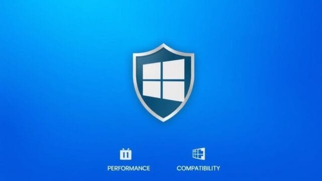 Windows 10 Update & Driver Fixes: Secure & Speed Up Your PC A stylized graphic depicting a shield protecting a Windows logo, representing security updates, with smaller icons for performance and compatibility.