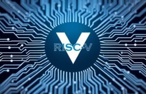 Open-Source Processor: What ‘Free’ Really Means A stylized graphic depicting the RISC-V logo surrounded by interconnected circuit board traces, symbolizing an open ecosystem and global collaboration.