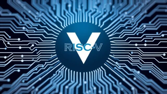 Open-Source Processor: What ‘Free’ Really Means A stylized graphic depicting the RISC-V logo surrounded by interconnected circuit board traces, symbolizing an open ecosystem and global collaboration.