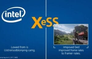 Intel Arc Graphics: The Future of GPUs? A stylized graphic of Intel XeSS technology logo with game visuals being upscaled from a lower resolution to a higher one, demonstrating improved frame rates.