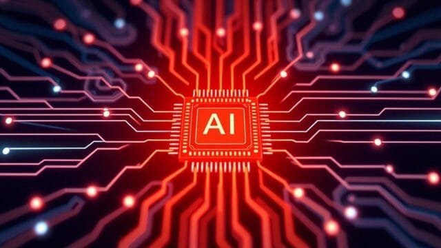 AI Chip Revolution: Will It Take Your Job? A stylized graphic showing interconnected specialized AI chips (GPUs, TPUs) radiating lines of data, symbolizing their role as the 'brain' of the AI chip revolution.