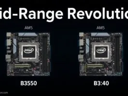 A stylized graphic showing the B850 and B840 chipsets as the "heart" of two different AM5 motherboards, with "Mid-Range Revolution" text prominently displayed
