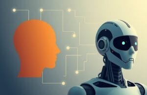Natural Language Processing: Unlocking AI’s Understanding A stylized human head and a robot head are connected by abstract lines, symbolizing the flow of communication between them.