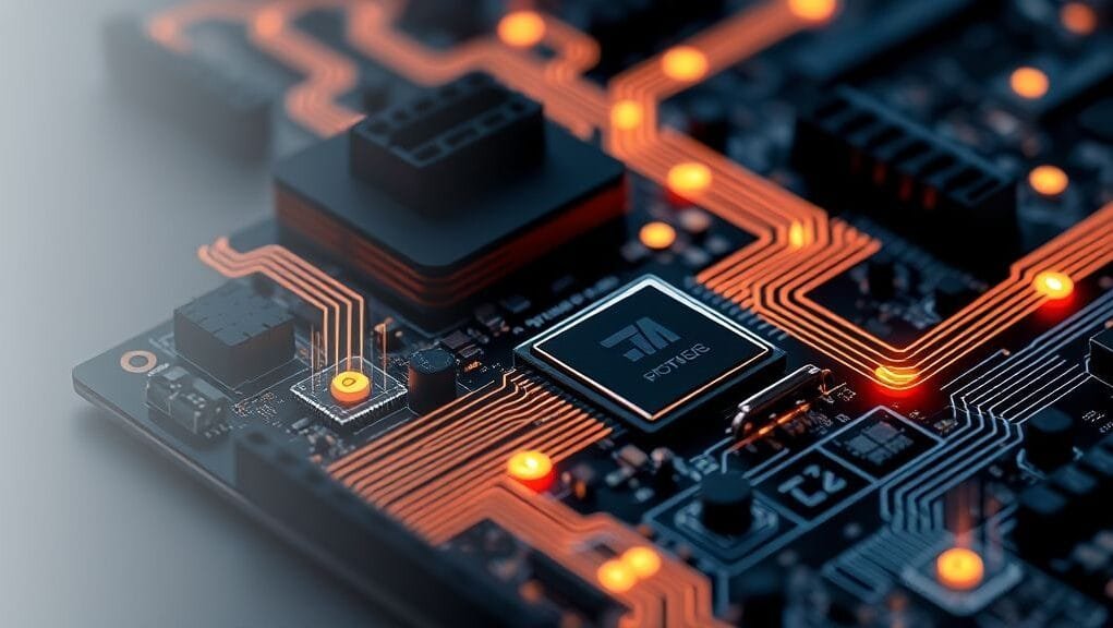 A stylized illustration of a motherboard with glowing lines connecting various components, symbolizing the flow of data and the importance of firmware updates.