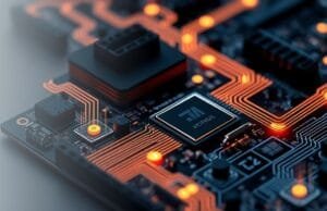 ASUS BIOS Update: Safely Boost Your PC’s Power A stylized illustration of a motherboard with glowing lines connecting various components, symbolizing the flow of data and the importance of firmware updates.