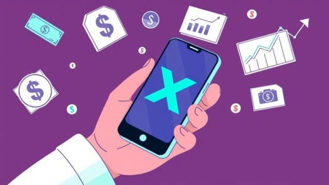 Earn Money on X: Your Ultimate Monetization Guide A stylized illustration of a person holding a smartphone displaying the X logo, with various money symbols and graphs floating around, representing monetization opportunities on the platform. Featured Image.