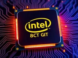 A stylized image of an Intel CPU glowing with increased performance, overlaid with digital circuit lines, representing overclocking.