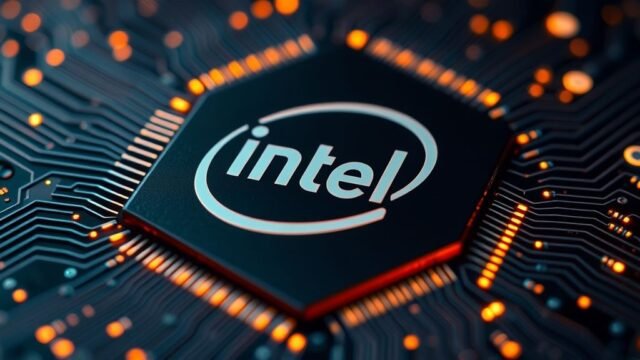 Intel Chip Features: 5 Hidden Powers You Need to Unlock A stylized, intricate close-up of an Intel processor chip with glowing circuits, symbolizing hidden power.