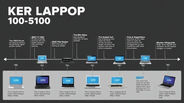 History of Laptops: From Luggables to AI Marvels A timeline infographic showing key laptop models from the IBM 5100 to a modern ultraportable, highlighting design and technology changes over decades.
