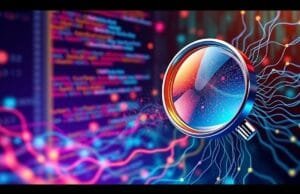 ChatGPT API Image Generation: Your Ultimate AI Visuals Guide A vibrant, dynamic image representing AI-powered creative possibilities, with lines of code transforming into visual art and a stylized magnifying glass over a neural network.