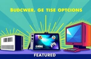 500 Gaming PC: Unmasking the Best Budget Gaming Alternatives A vibrant, stylized illustration showing different gaming setups – a compact mini PC, a sleek console, a cloud gaming interface on a tablet, and a classic gaming desktop – all radiating light, signifying powerful budget options. This is the featured image.