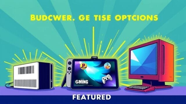 500 Gaming PC: Unmasking the Best Budget Gaming Alternatives A vibrant, stylized illustration showing different gaming setups – a compact mini PC, a sleek console, a cloud gaming interface on a tablet, and a classic gaming desktop – all radiating light, signifying powerful budget options. This is the featured image.