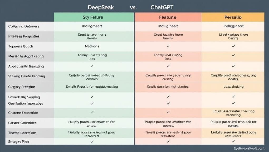 A visual comparison chart highlighting key features of DeepSeek and ChatGPT A visual comparison chart highlighting key features of DeepSeek and ChatGPT