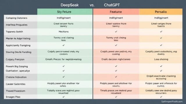DeepSeek vs ChatGPT: Choosing the Right LLM for Your Needs A visual comparison chart highlighting key features of DeepSeek and ChatGPT