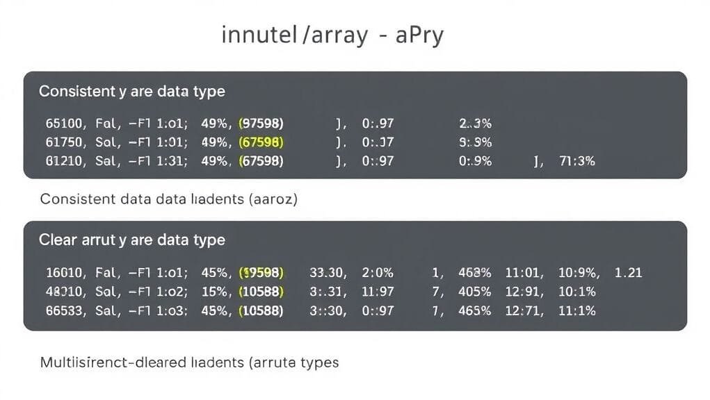 A visual representation of a multi-dimensional NumPy array, showing consistent data types and clear indexing.