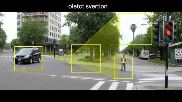 Object Detection: How AI Finally Learned to See A visual representation of object detection with bounding boxes around various objects like a car, person, and traffic light on a street scene.