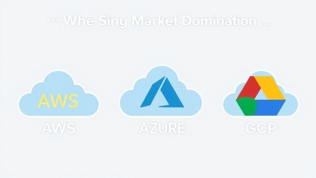 A visual representation of three distinct cloud icons, each labeled AWS, Azure, and GCP, illustrating their market dominance in cloud computing. A visual representation of three distinct cloud icons, each labeled AWS, Azure, and GCP, illustrating their market dominance in cloud computing.