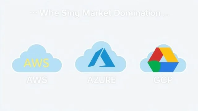 A visual representation of three distinct cloud icons, each labeled AWS, Azure, and GCP, illustrating their market dominance in cloud computing.