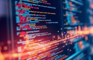 Web and Mobile Development Trends: Web & Mobile Development Abstract illustration depicting Web and Mobile Development Trends through AI code suggestions in a glowing web development environment.