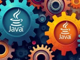 An abstract illustration showing interlocking gears representing complex enterprise systems, with Java logos subtly integrated into the machinery.