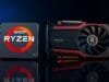 AMD Latest Series: Zen 5 & RDNA 4 Redefine Your PC An eye-level shot of a modern AMD Ryzen CPU and a Radeon RX GPU side-by-side on a dark, reflective surface, with subtle blue and red lighting.