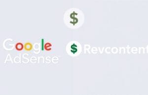 AdSense vs Revcontent: Maximizing Your Website’s Earning Potential An illustration comparing the Google AdSense and Revcontent logos side-by-side, with a dollar sign icon.